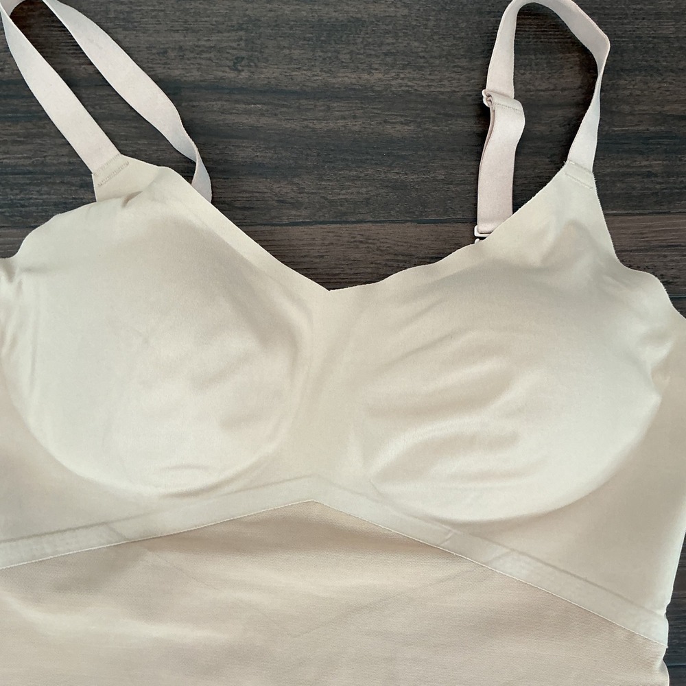 Honeylove Crossover Bodysuit Sand Beige Compression Shapewear Large Smoothing L - Picture 2 of 6